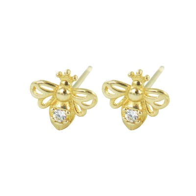New Bling 9NBSAM-G190452 Gouden oorknopjes - Dames - Bijtje - 4,5 x 4,5 mm - Zirkonia - 14 Karaat - Goud