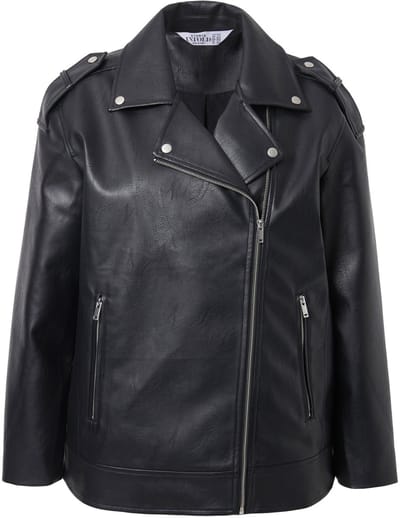 Studio Untold - Dames - Bikerjas imitatieleer langer en oversized metallic rits - Zwart - Maat 46+