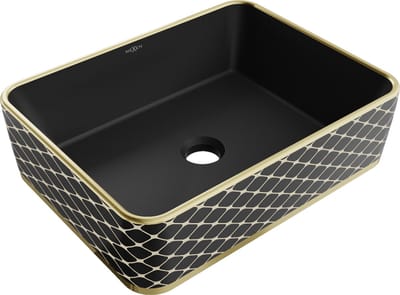 Mexen Catia opzetwastafel 48 x 37 cm, zwart mat/goud rasterpatroon - 21314879