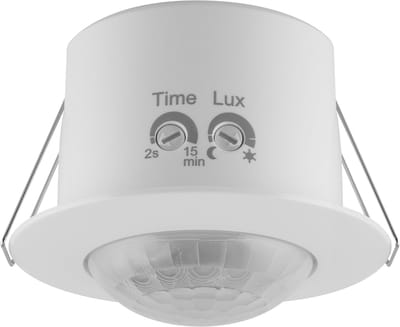 OSRAM SENSOR inbouw plafondlamp met 360° bewegings-/lichtsensor in wit van kunststof, IP20 beschermingsgraad, voor trappenhuizen en toiletten