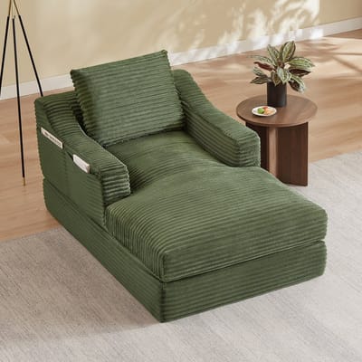 KOMHTOM - Moderne minimalistische luie fauteuil - Corduroy - Ruime eenpersoonsbank - Ontspanningsbank voor woonkamer en slaapkamer - Dubbellaags ontwerp - Uit te klappen tot een bed