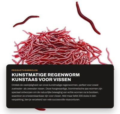 Dailygoods- Regenworm Kunstmatig - 200 Stuks - Zacht Plastic - Bloedworm Kunstaas - Vissen Aas - Milieuvriendelijk Materiaal