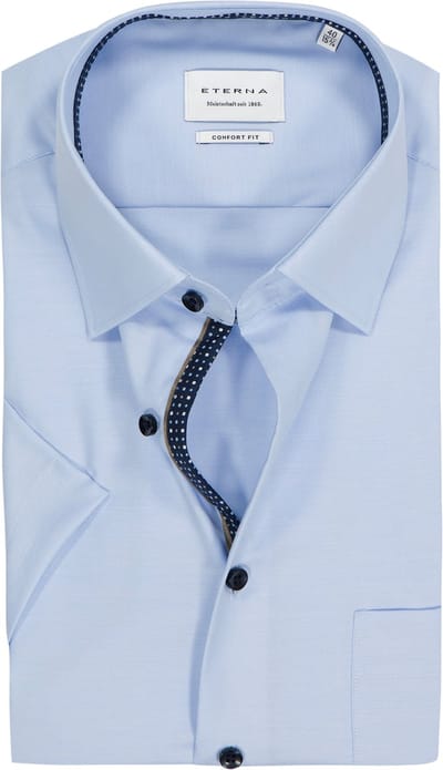 ETERNA comfort fit overhemd korte mouw - twill - lichtblauw - Strijkvrij - Boordmaat: 49