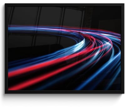 Poster in lijst - Fotolijst 70x50 cm - Posters - Gaming - Lichtbanen - Golvend - Rood - Posterlijst zwart - Decoratie - Wanddecoratie woonkamer - Muurdecoratie slaapkamer