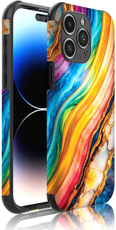 Smartphonica Telefoonhoesje Geschikt voor iPhone 14 Pro Max met Stootrand en Gouden Regenboog Marmer opdruk - Backcover PhoneCase Golden Rainbow Marble print geschikt voor iPhone 14 Pro Max