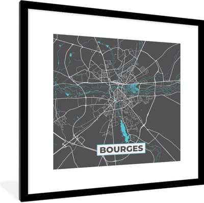 Fotolijst incl. Poster - Bourges - Frankrijk - Stadskaart - Kaart - Plattegrond - 40x40 cm - Posterlijst