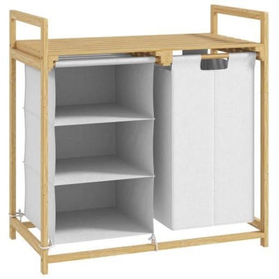 Collecteur de linge - MUVOE - 2 sacs amovibles - 83 litres - Bambou blanc - 70 x 36 x 70 cm blanc