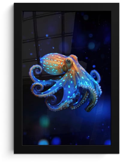 Poster in lijst - Fotolijst 20x30 cm - Posters - Octopus - Stippen - Blauw - Zee - Posterlijst zwart - Decoratie - Wanddecoratie woonkamer - Muurdecoratie slaapkamer