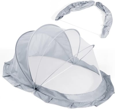 Opvouwbaar Klamboe met Verduisterende Luifel – Baby 0–1 Jaar – Grijs – Voor Bed, Wieg, Box & Reizen – Draagbaar Slaaptent