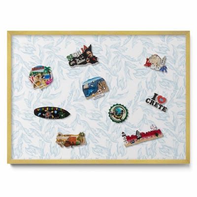 Tulup Magneetbord met Gouden Frame - Blauw Magneetbord Met Decoratieve Patronen - 70 cm x 50 cm - Regelmatig bladpatroon - Magnetisch Bord Foto Bevestiging - Design Magneetbord met Frame - Magnetisch Bord Muurbevestiging