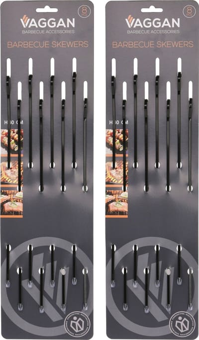 Vaggan BBQ spiezen - 16x stuks - RVS - 40 cm - vleespennen voor vlees - barbecue accessoires