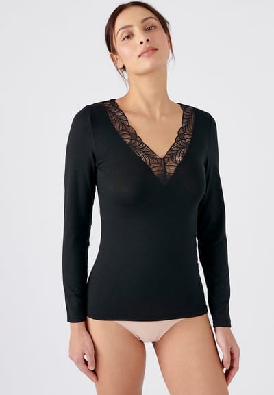 Damart - T-shirt met lange mouwen kant Thermolactyl Sensitive onzichtbaar - Dames - Zwart - 34-36 (XS)
