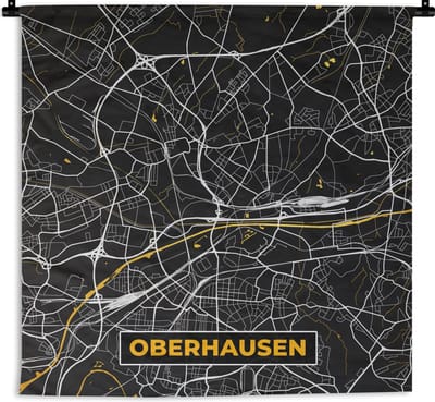 Wandkleed - Wanddoek - Oberhausen - Stadskaart - Plattegrond - Kaart - Goud - Duitsland - 180x180 cm - Wandtapijt
