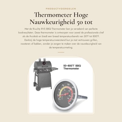 Dailygoods- BBQ Thermometer Hoge Temperatuur Weerstand - Draadloos - Bluetooth - Analoog - Kamado - Roestvrij Staal - 80 mm Lengte - Grill Thermometer