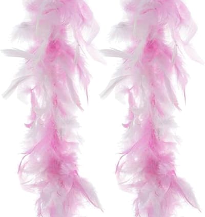 Funny Fashion Carnaval verkleed boa met veren - 2x - wit/roze - 200 cm - 45 gram - Glitter and Glamour - veel veertjes
