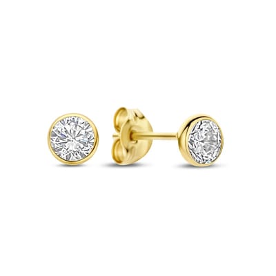New Bling 9NBG-1066 – Gouden Oorbellen Dames – Oorknopjes Rond met Zirkonia – 14K Goud – 4 mm – Cadeau voor Vrouwen