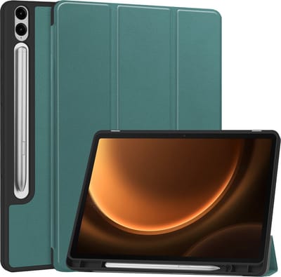 Hoes - Geschikt voor Samsung Galaxy Tab S9 FE Plus - Dun & Stevig - Trifold Bookcase - Hard Cover Case - Met Uitsparing Geschikt voor S Pen - Hardcover Book - Tablet Hoesje - Donkergroen