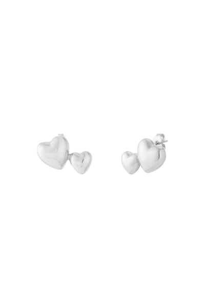 Double Heart Studs Zilver
