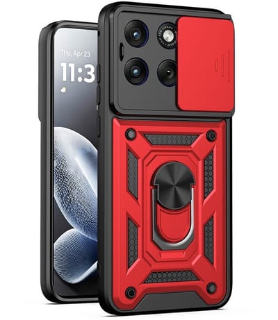 Coverup Hoesje - Geschikt voor Motorola Edge 70 Fusion Hoesje - Coverup Armor Ring Kickstand Back Cover met Camera Shield - Rood
