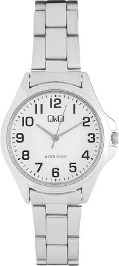 Q&Q Q44A-506PY - Horloge - Analoog - Dames - Vrouwen - stalen band - Rond - Cijfers - Staal - Zilverkleurig - Wit