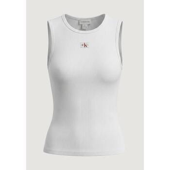 Calvin Klein Sl Woven Label 2x2 Tank Top Bright White Maat: XS | Mouwloze Tops Outlet | Dames | Wit