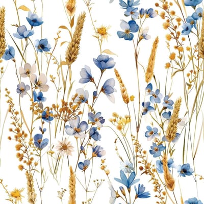 Zelfklevend Behang 44.5cm x 9m Botanisch Bloemenpatroon voor Woonkamer, Keuken en Meubels - Wit, Blauw en Gouden Folie Decoratie
