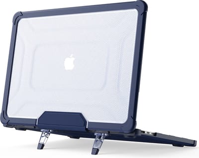 Hoes Geschikt voor Macbook Air 13.6 inch Hoes Donker Blauw shockproof heavy duty hoesje - Macbook Air M2 / M3 2022 2023 2024 / A3113 M3/ A2681 M2 case met Opvouwbare kickstand hoes hardcover