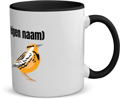 Akyol - oranje mus met eigen naam koffiemok - theemok - zwart - Vogels - dieren liefhebber - iemand die houdt van mussen - verjaardag - cadeau - kado - geschenk - 350 ML inhoud