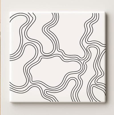 Keramische Abstracte Tegel 15x15cm – Minimalistisch Zwart Lijnkunst Ontwerp – Moderne Muurdecoratie voor Woonkamer, Kantoor & Huis