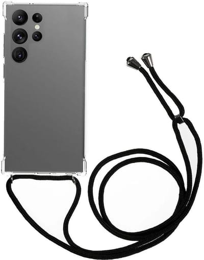 Hoesje met Koord Geschikt voor de Samsung Galaxy S24 Ultra | Back Cover met Ketting | Flexibel TPU | Ideaal voor Festival / Vakantie | Transparant