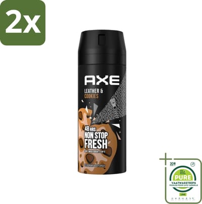 Axe - Deodorant Bodyspray - 48hrs Fresh - Leather & Cookies - 150 ml - Voordeelverpakking - 2 stuks - 48 uur deodorant - Deodorant spray