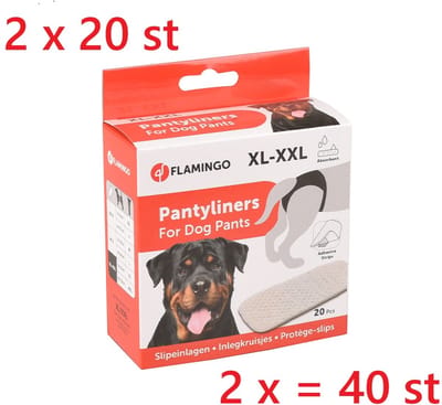 2 x 20 st flamingo inlegkruisjes voor honden XL - XXL 12.5 x 6.5 cm -50-59 cm / 60-70 cm taille - voor loopse teven -uiterst zacht en comfortabel voor periodiek broekje - = 40 st