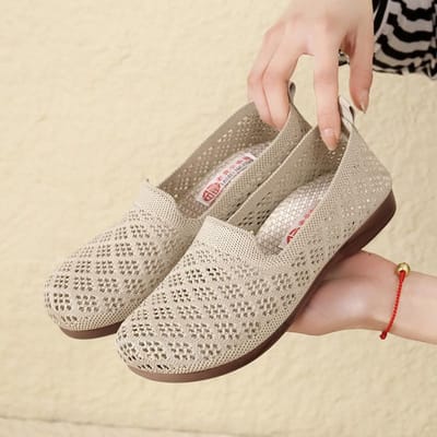 Nieuwe eenstaps mesh schoenen, bonenschoenen, sandalen met zachte zool voor dames, ademende mama-schoenen met platte zool, damesschoenen 39 gray