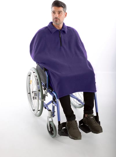 Rolstoel poncho fleece - Rolstoelcape heren - Rolstoelcape winter - Paars