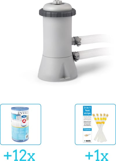 Intex 28604GS Filterpomp - 2.271 liter per uur inclusief Intex Filter Cardridge - Type A (12 stuks) & WAYS Testrips (1 stuks)