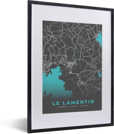Fotolijst incl. Poster - Le Lamentin - Frankrijk - Plattegrond - Stadskaart - Kaart - 30x40 cm - Posterlijst