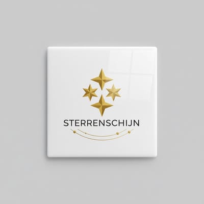 Decoratieve Keramische Tegel “Sterrenschijn” met Gouden Sterren Design – Elegante Minimalistische Woondecoratie – 15 × 15 cm