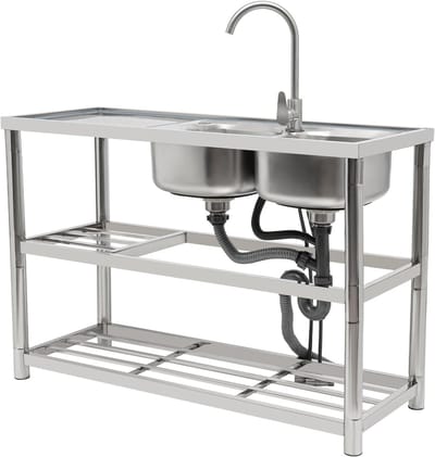 Ruime roestvrijstalen spoelbak 125 x 49,5 x 33 cm voor keuken en buitengebruik, ideaal voor restaurants en commerciële keukens
