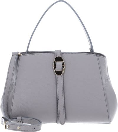 COCCINELLE Leren Handtas Schoudertas Chara Handbag Grained Leather Light Grey Lichtgrijs