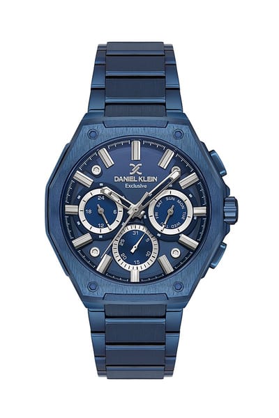 Daniel Klein DK.1.13677-4 - Horloge - Analoog - Mannen - Heren - stalen band - Metaal - Achthoek - Datumaanduiding - Tweede Tijdzone - 12/24 - Chronograaf - Strepen - DonkerBlauw