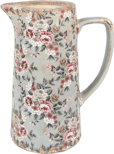 Clayre & Eef Decoratie Kan 21x14x26 cm Grijs Keramiek Bloemen