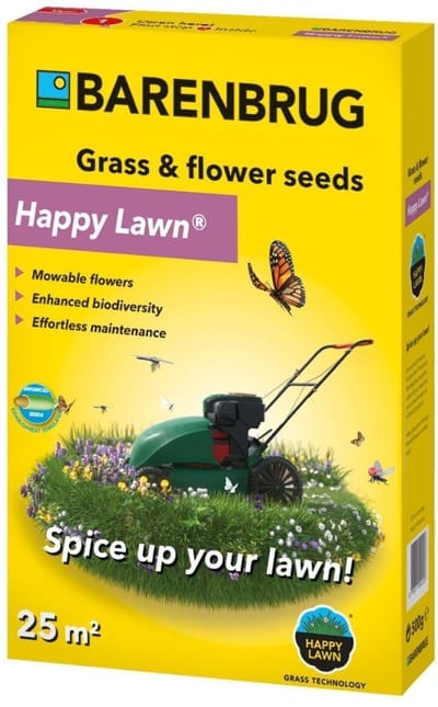 Barenbrug gras- en bloemenzaad 0,5kg tot 25 m2- Happy Lawn - Voor maaibare bloemen in je gazon! - Geschikt voor een oppervlakte tot 25m² - Droogte- en hittebestendig - Minder bemesten