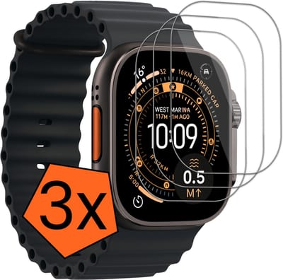 Screenprotector - 3 Stuks - Geschikt voor Apple Watch Ultra 3 (49 mm) - Sterk & Shockproof - Tempered Glass - Gehard Glas - Beschermglas Screen - Bescherm Protector - Cover voor Smartwatch