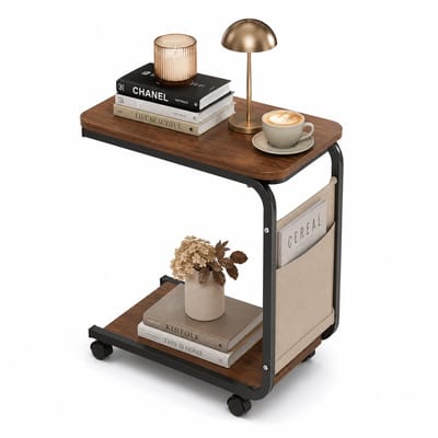 HomeGoodies - Bijzettafel - Sidetable - Banktafel - Sofatafel - Met opbergtas - Modern - Hout - Metaal - 40X28X63 - Industrieel