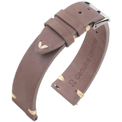 Vintage Lederen V-Stitch Horlogebandje - Makkelijk Zelf te Monteren - Taupe 18mm