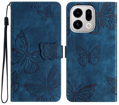 Coverup Hoesje - Geschikt voor OPPO Find X9 Pro Hoesje - Coverup Vlinders Book Case - Blauw