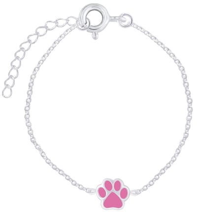 Joy|S - Zilveren kat hond dierenpoot armband - 14 cm + 3 cm extension - roze - poot afdruk - voor kinderen