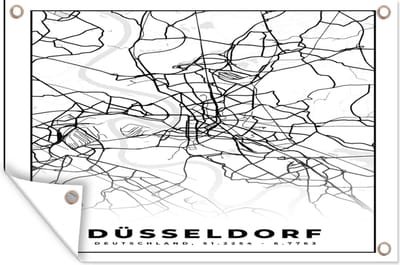 Muurdecoratie Düsseldorf - Kaart - Stadskaart - Plattegrond - 180x120 cm - Tuinposter - Tuindoek