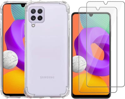 Hoesje geschikt voor Samsung Galaxy M22 - Transparant Backcover Shockproof Case + 2x Glas Screen Protector