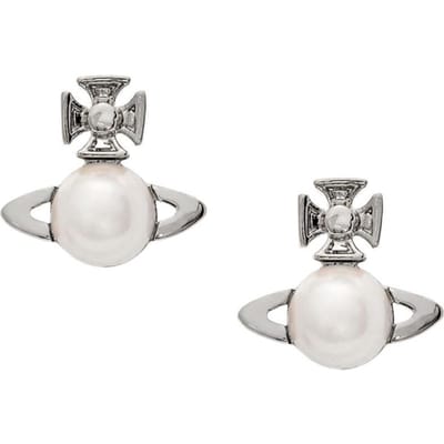 Boucles d'oreilles Vivienne Westwood Balbina Boucles d'oreilles Saturne en Laiton Perle Boucles d'oreilles Femme Argent 6201026802P118P118 Box+Shopping Bag